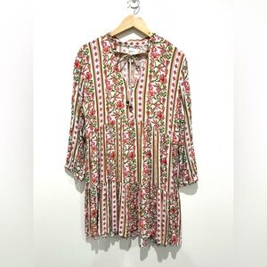 Japna Multicolor Mini Boho Floral Printed 100% Viscose Layered Dress Size Large